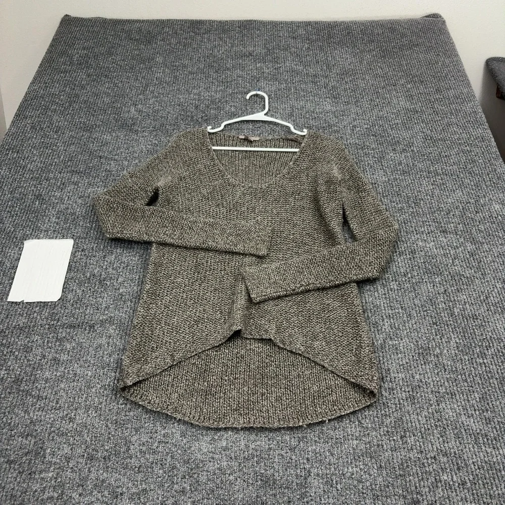 Helmut Lang Sweater Womens P Brown Italian Yarn Knit V-Neck High Low Minimalist